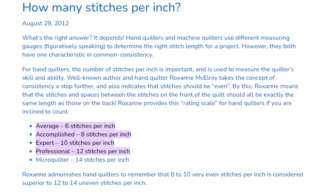 How many stitches per inch