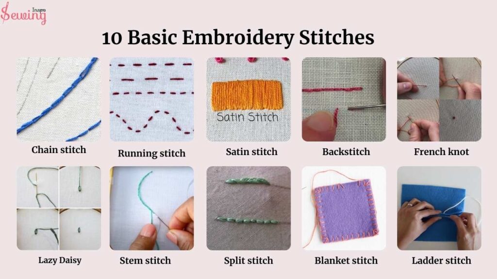 10 basic embroidery stitches with pictures