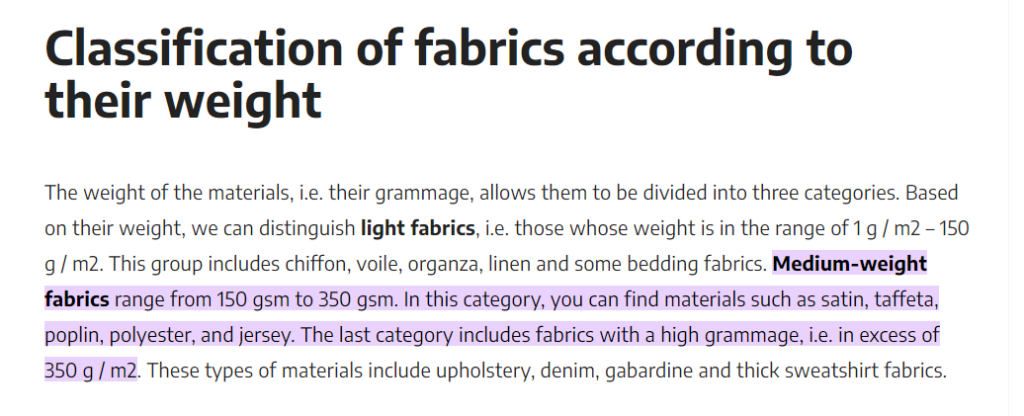 Classification of fabrics 