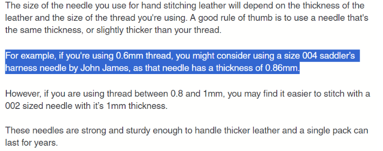 Right Thread Size For slip stitch