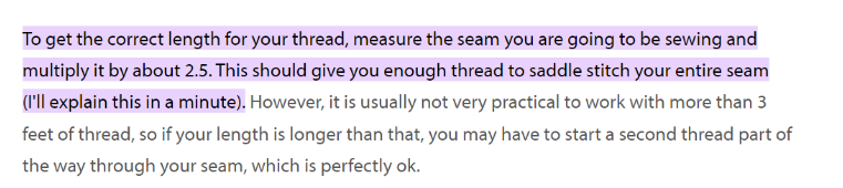 Thread length for saddle stitch