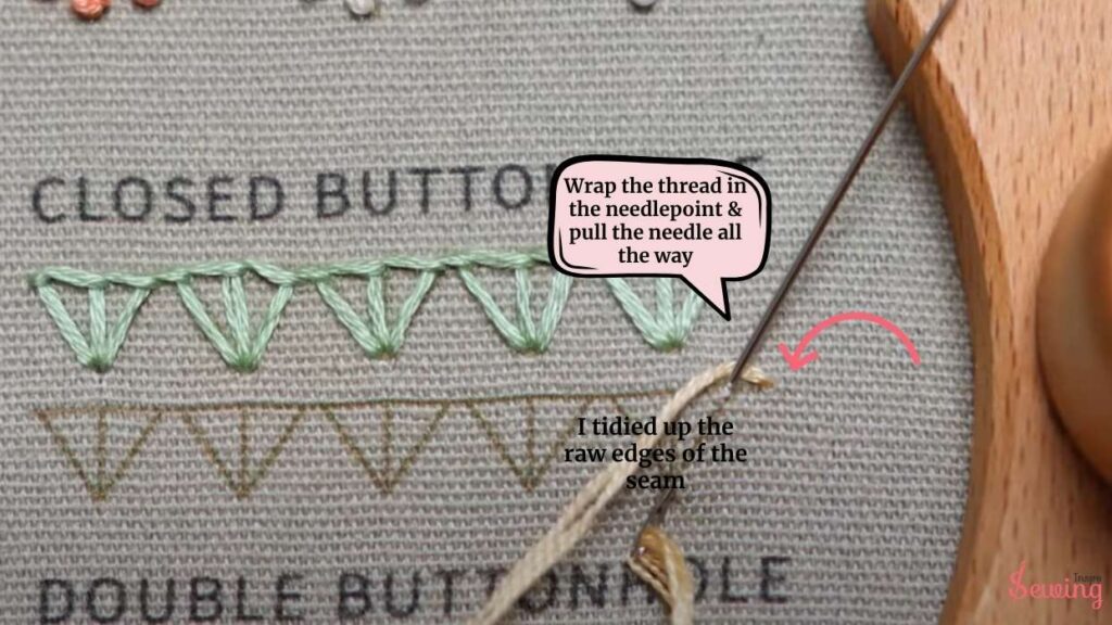 Wrap the thread in the needlepoint & pull the needle all the way.