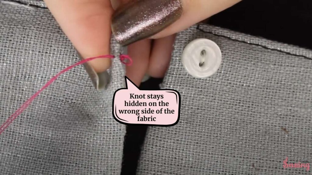 knot stays hidden on the wrong side of the fabric