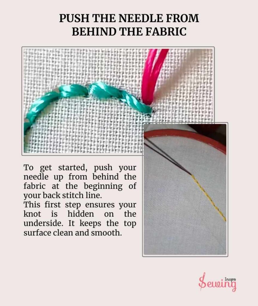 Push The Needle From Behind The Fabric