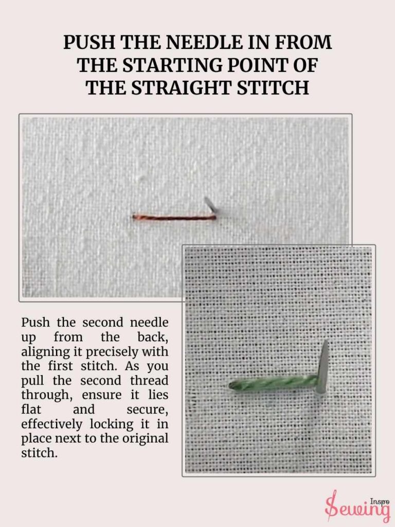 Push The Needle In From The Starting Point Of The Straight Stitch