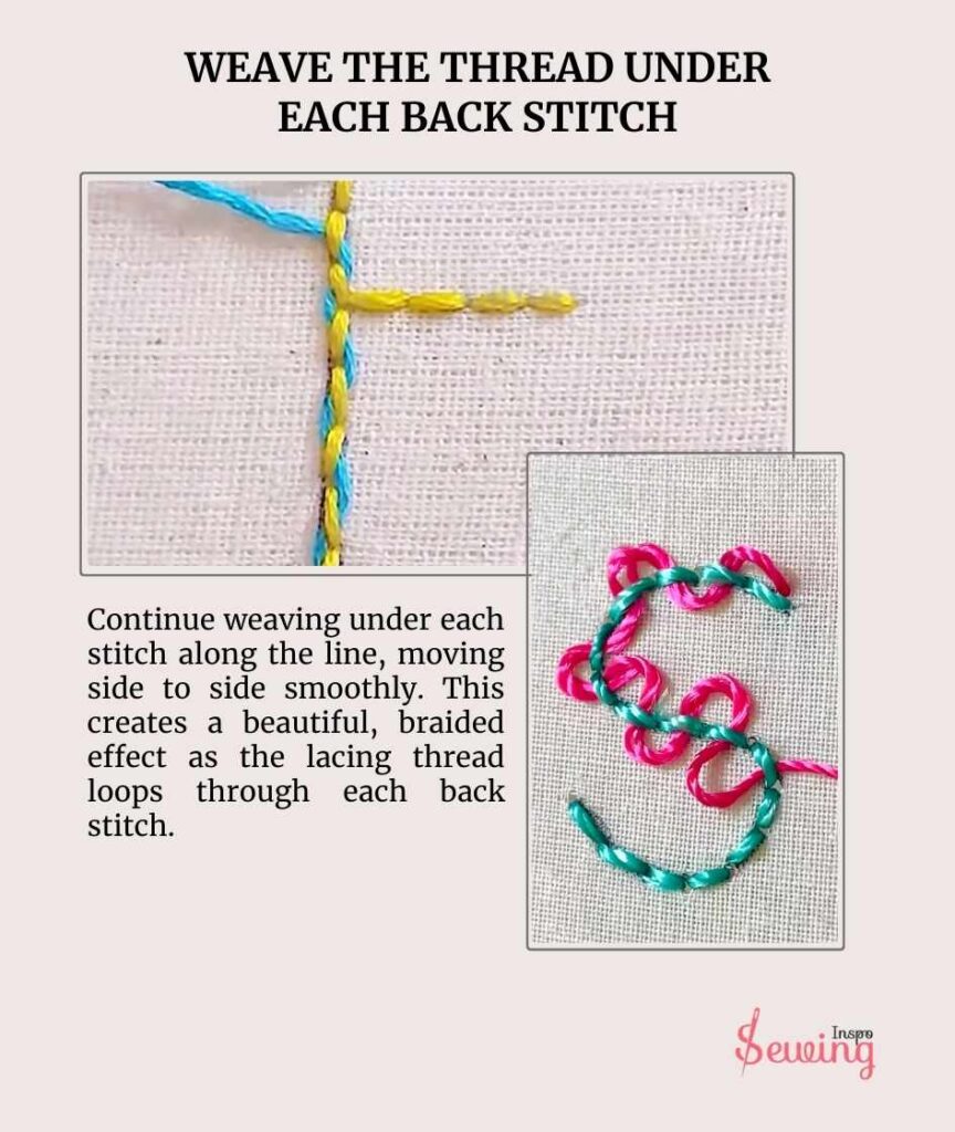 Weave The Thread Under Each Back Stitch