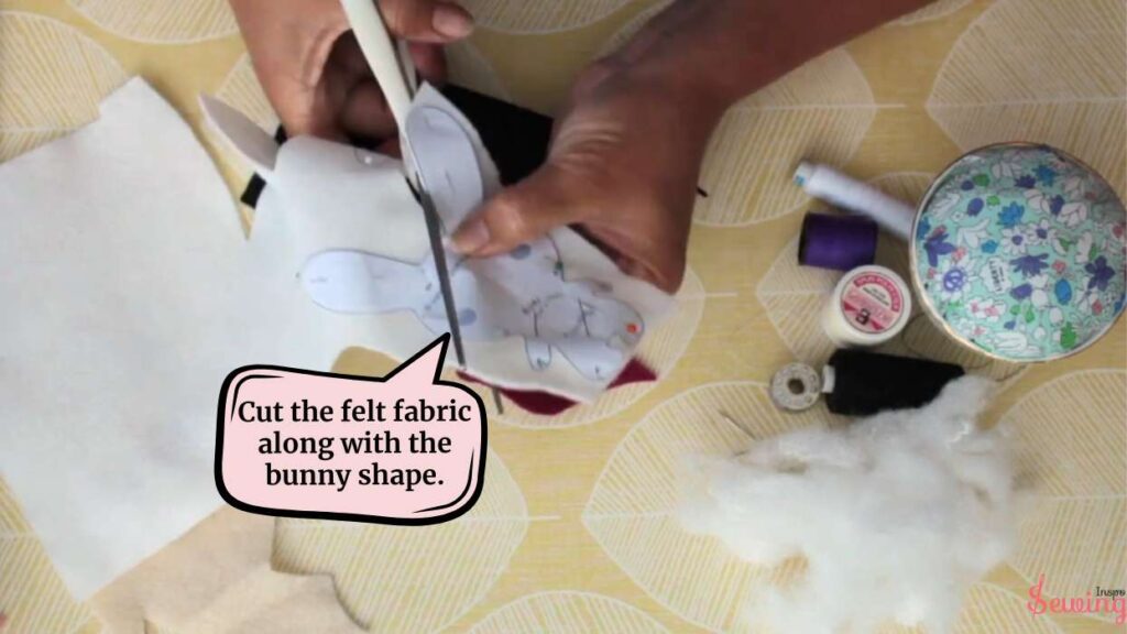 cut the felt fabric along with the bunny shape