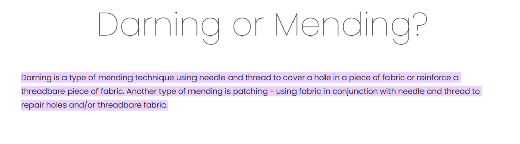 Darning or mending 