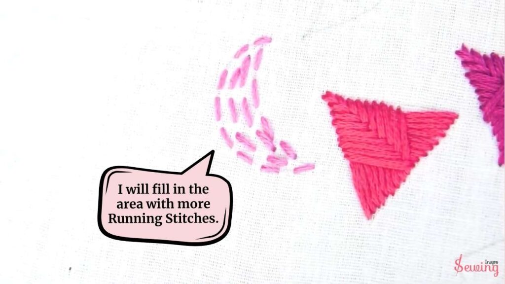 I will fill in the area with more Running Stitches