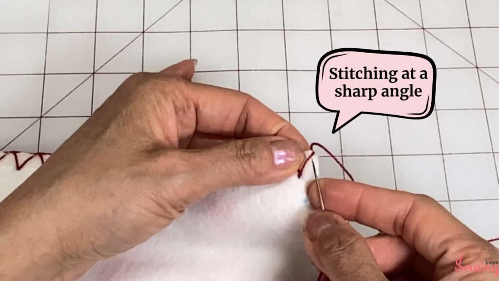 stitching at a sharp angle