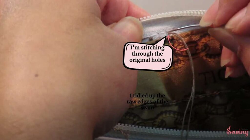 I’m stitching through the original holes