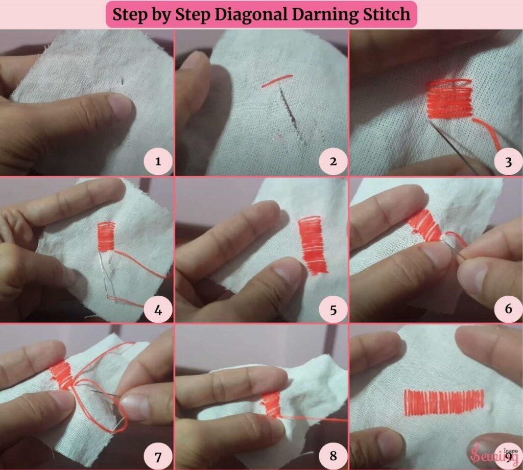 step by step diagonal darning stitch