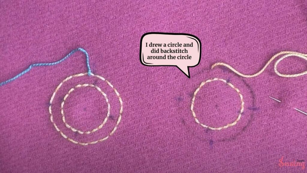 I drew a circle and did backstitch around the circle