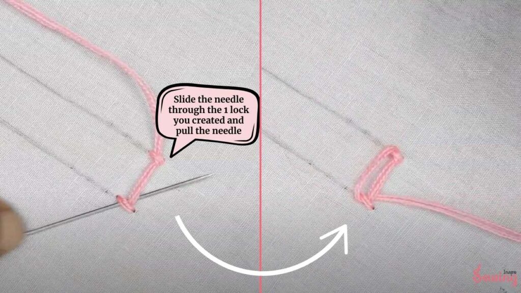 slide the needle through the 1 lock you created and pull the needle