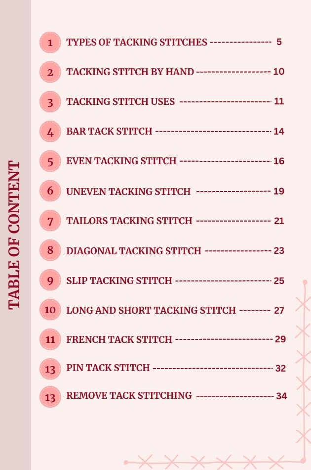 Tacking Sewing Book Index