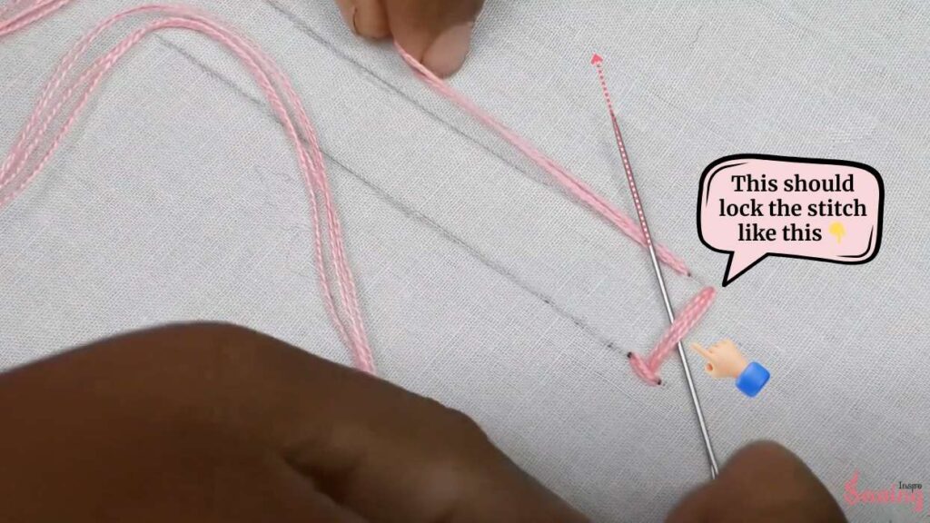 This should lock the stitch like this 👇 This is similar to the hem ladder stitch.