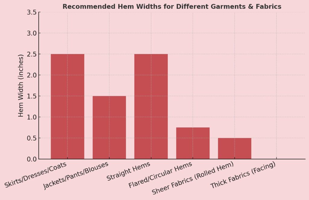 recommanded hem widths for different garments & fabrics