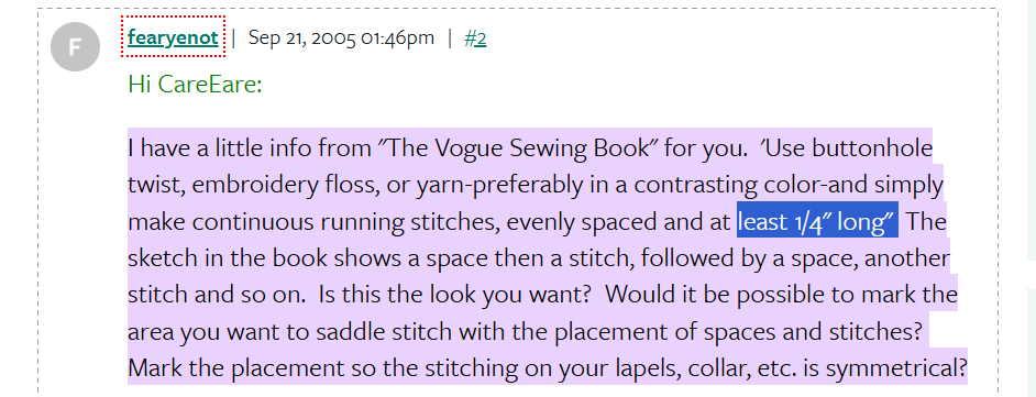 gap for saddle stitching