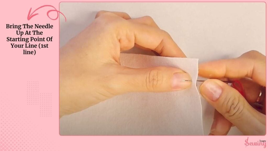 Bring The Needle Up At The Starting Point Of Your Line (1st line)