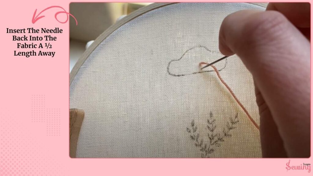 Insert The Needle Back Into The Fabric A ½ Length Away