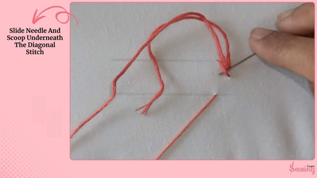 Slide Needle And Scoop Underneath The Diagonal Stitch
