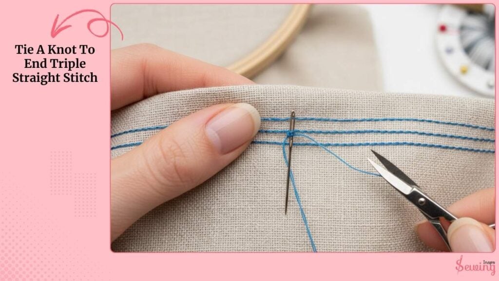 Tie A Knot To End Triple Straight Stitch