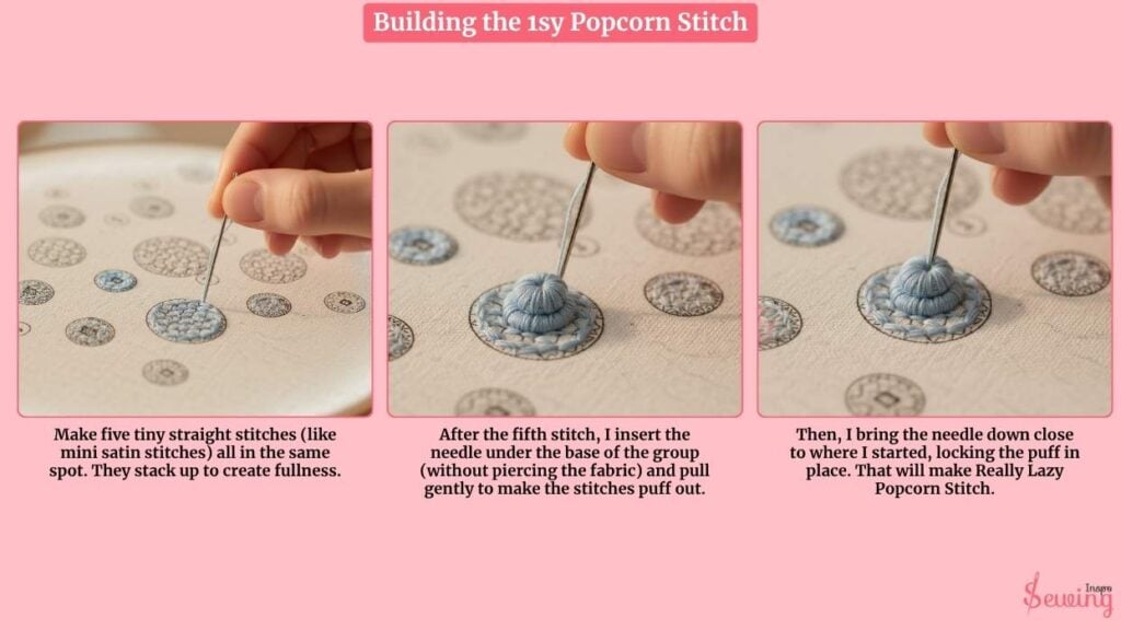 Building the 1st Popcorn Stitch