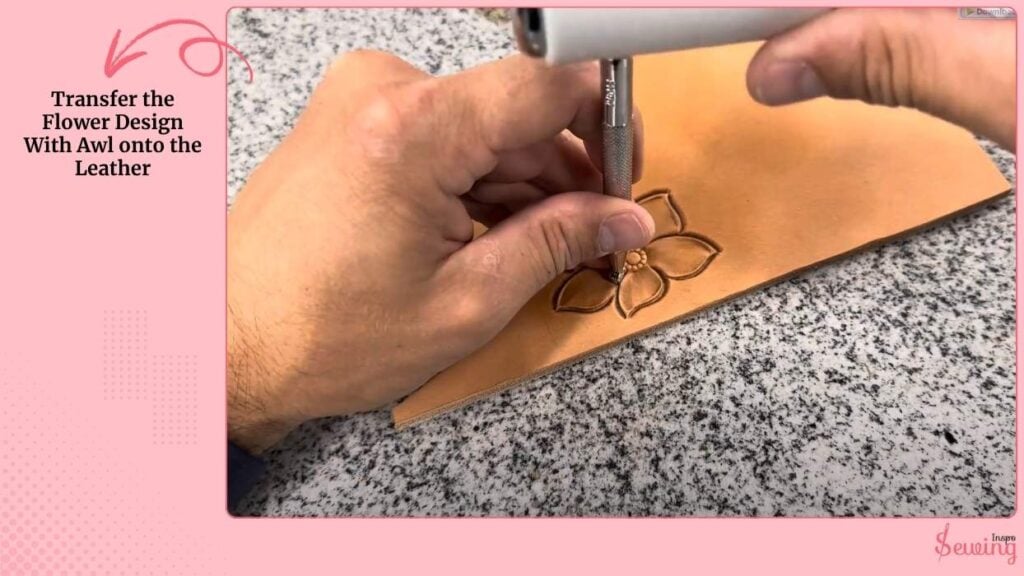 Transfer the Flower Design With Awl onto the Leather