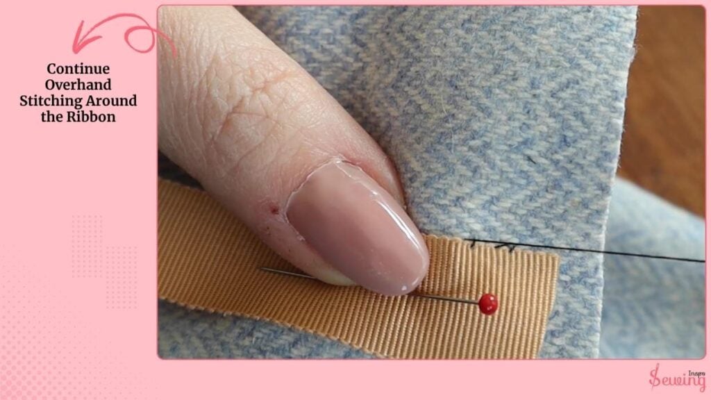 Continue Overhand Stitching Around the Ribbon